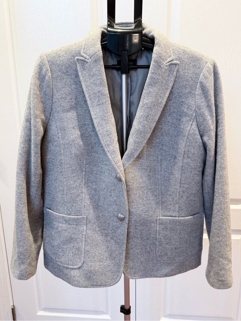 Talbots Women's Gray Herringbone Tailored Wool-Blend Blazer Jacket Size 16, XL🩶